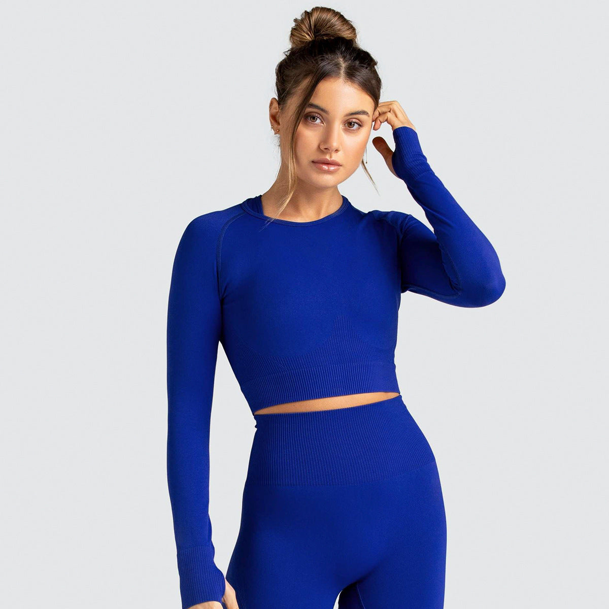 Knitted Seamless Fitness Yoga Suit Women'S Fashion Solid Long Sleeve