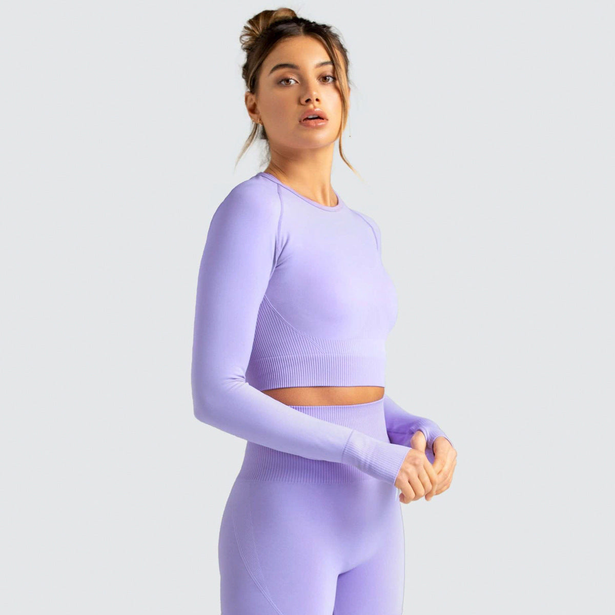 Knitted Seamless Fitness Yoga Suit Women'S Fashion Solid Long Sleeve