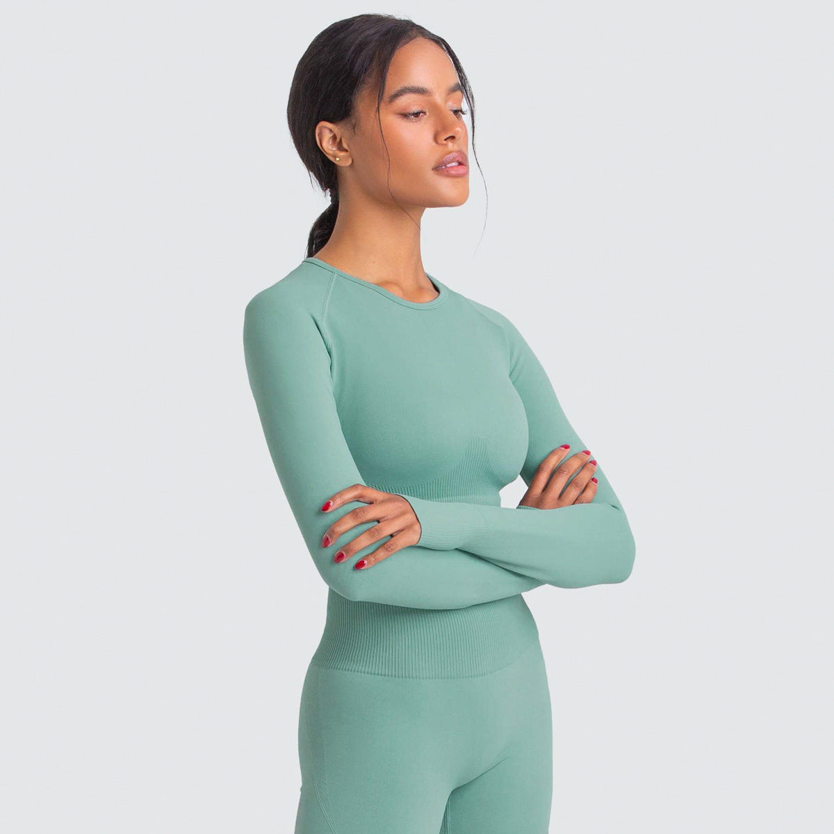 Knitted Seamless Fitness Yoga Suit Women'S Fashion Solid Long Sleeve