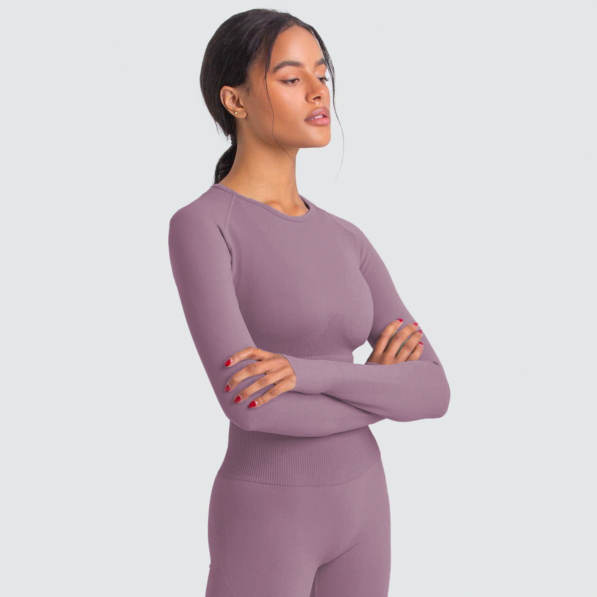 Knitted Seamless Fitness Yoga Suit Women'S Fashion Solid Long Sleeve