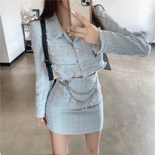 Spring And Summer New Style Small Fragrance Fashion Suit Bag Hip Skirt Suit Jacket Temperament Two-Piece Women's Western Style