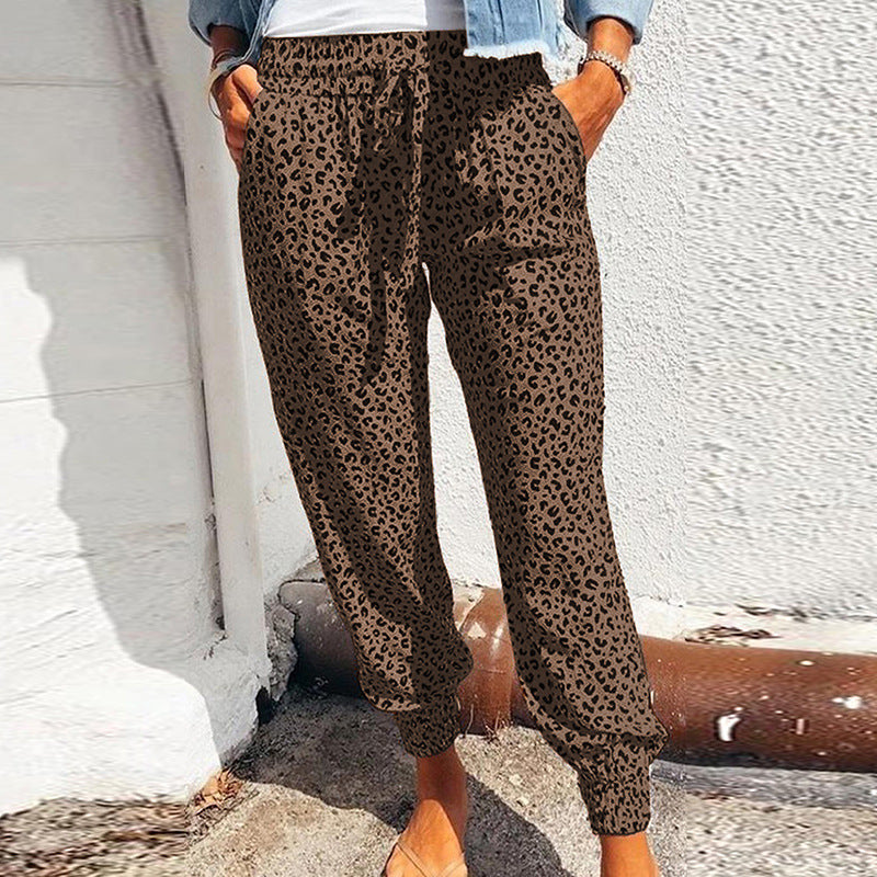 European And American Leopard Print Slim Pants Women