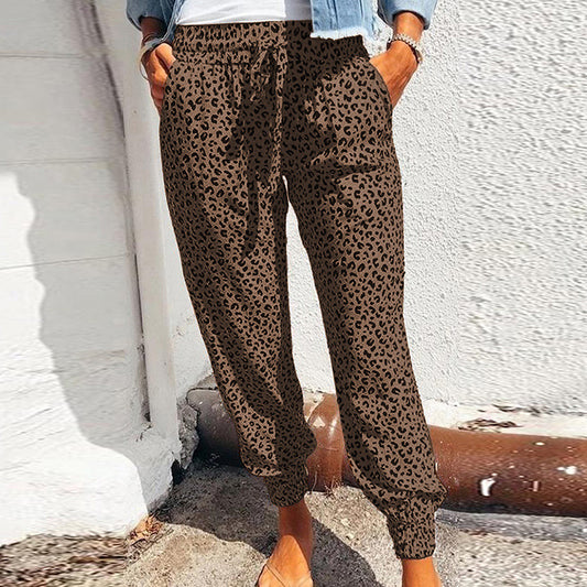 European And American Leopard Print Slim Pants Women