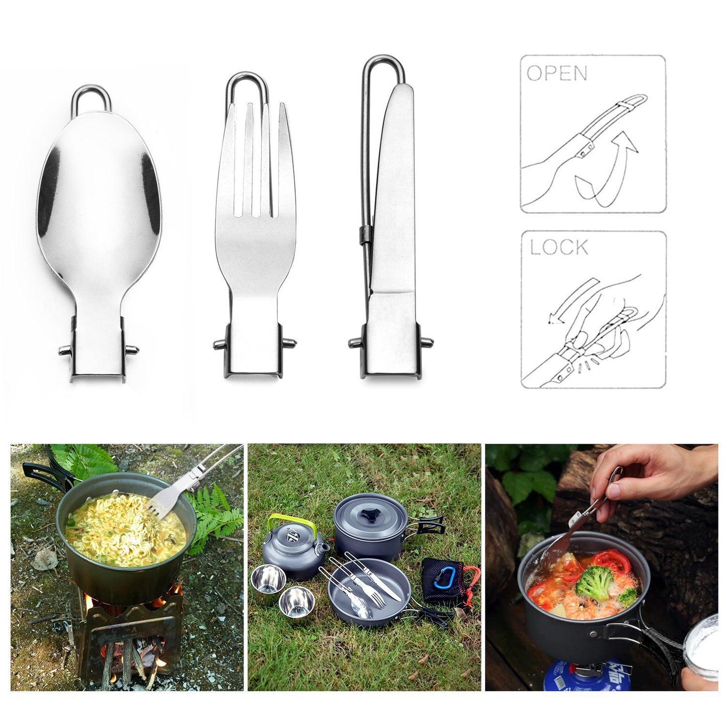 Compatible with Apple, 1 Conjunto Ao Ar Livre Panelas Panelas De Acampamento Piquenique Conjunto De Utenslios De Cozinha Antiaderente Com Colher Dobravel Garfo Faca Chaleira Copo