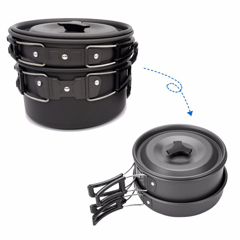 Compatible with Apple, 1 Conjunto Ao Ar Livre Panelas Panelas De Acampamento Piquenique Conjunto De Utenslios De Cozinha Antiaderente Com Colher Dobravel Garfo Faca Chaleira Copo