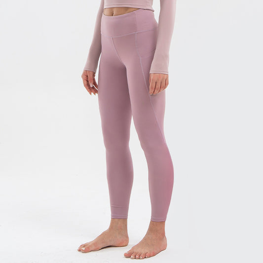 Pantaloni sportivi da yoga a vita alta color carne, senza cuciture, adatti alla pelle