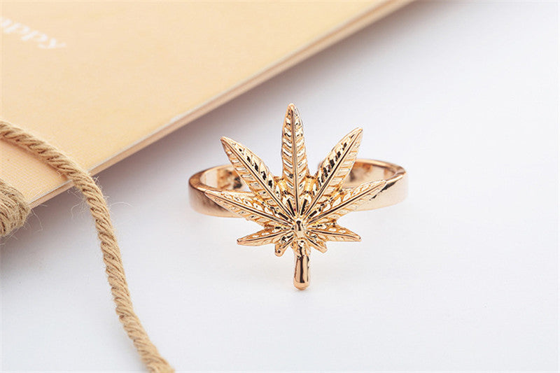 Female Temperament Ring Leaf Ring Alloy