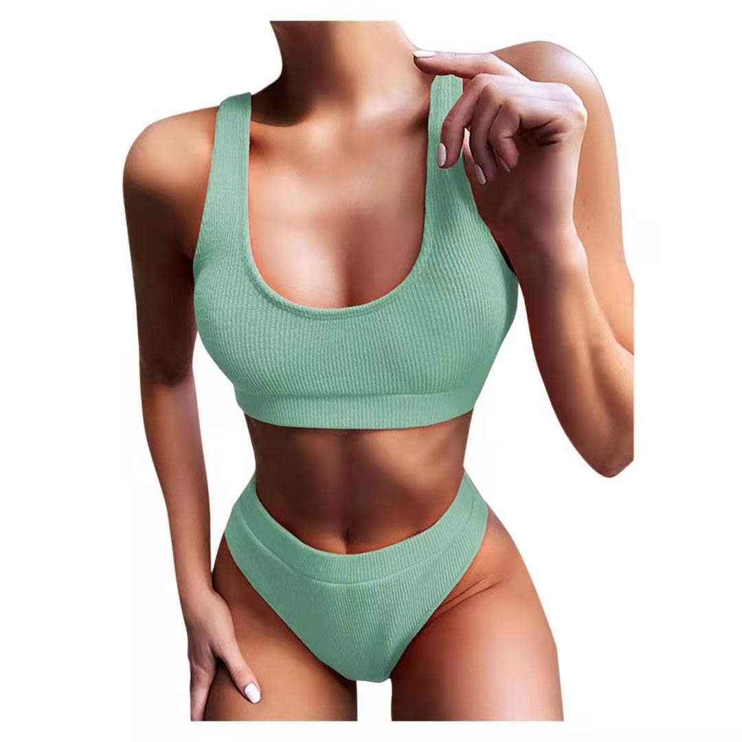 Sexy Knitting Bikini Female Swimsuit High Waist Swimwear Women Solid Bikini Set Two Pieces Swimsuit Bathing Suit Beachwear