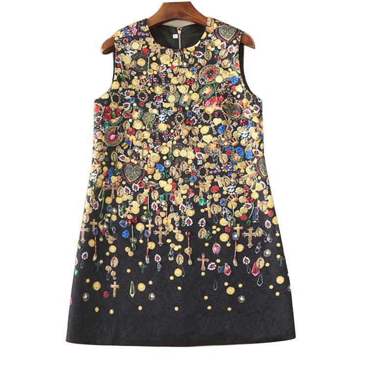 Printed Medium Sleeveless Temperament Vest Dress Women'S Clothing