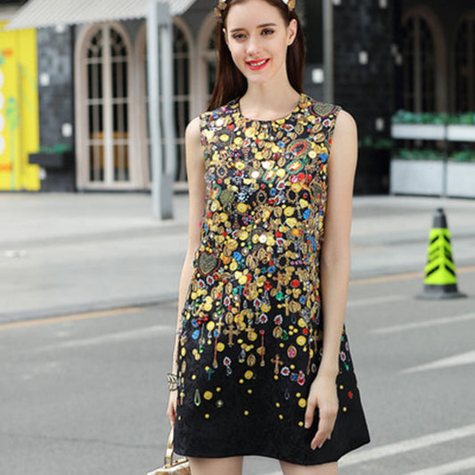 Printed Medium Sleeveless Temperament Vest Dress Women'S Clothing