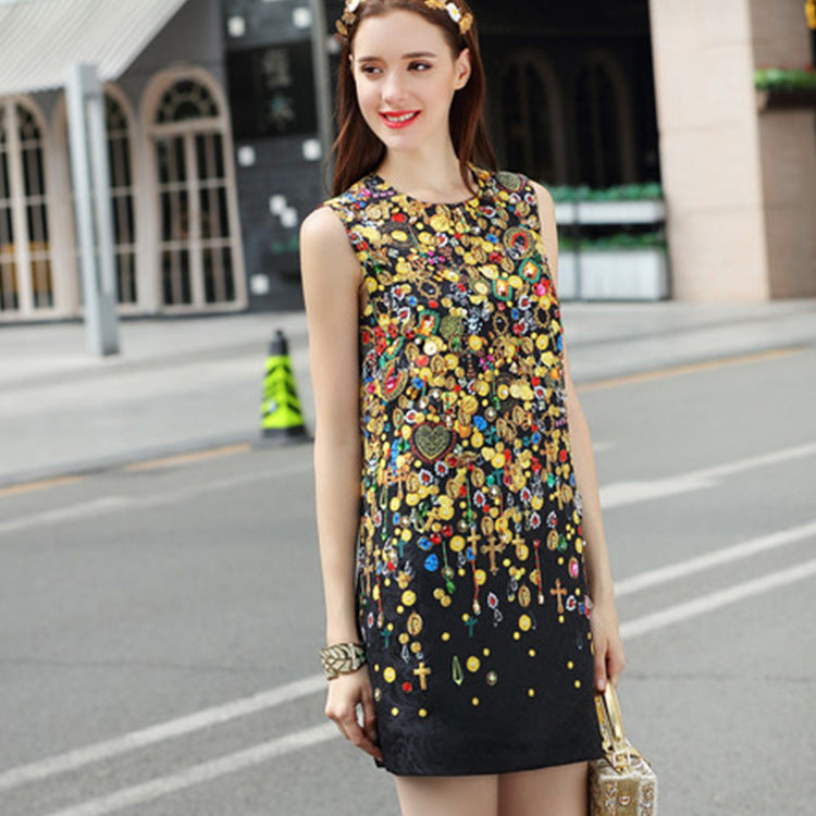 Printed Medium Sleeveless Temperament Vest Dress Women'S Clothing