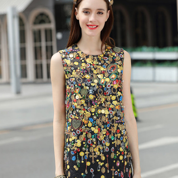 Printed Medium Sleeveless Temperament Vest Dress Women'S Clothing