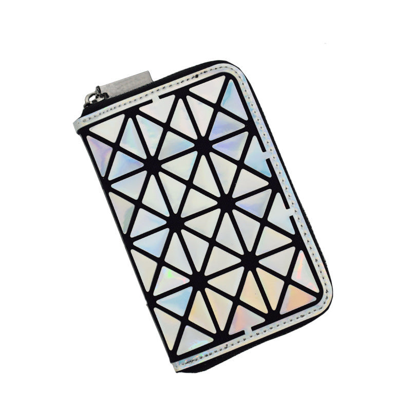 Geometric Rhombus Wallet Female Laser Short Wallet Zipper Lady Change Card Holder