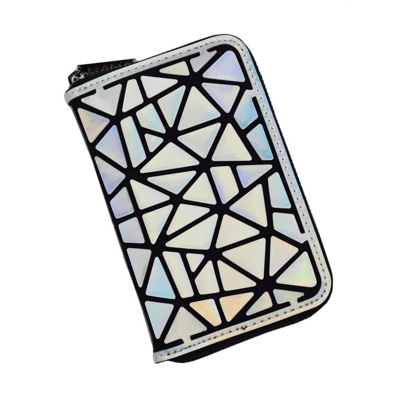 Geometric Rhombus Wallet Female Laser Short Wallet Zipper Lady Change Card Holder