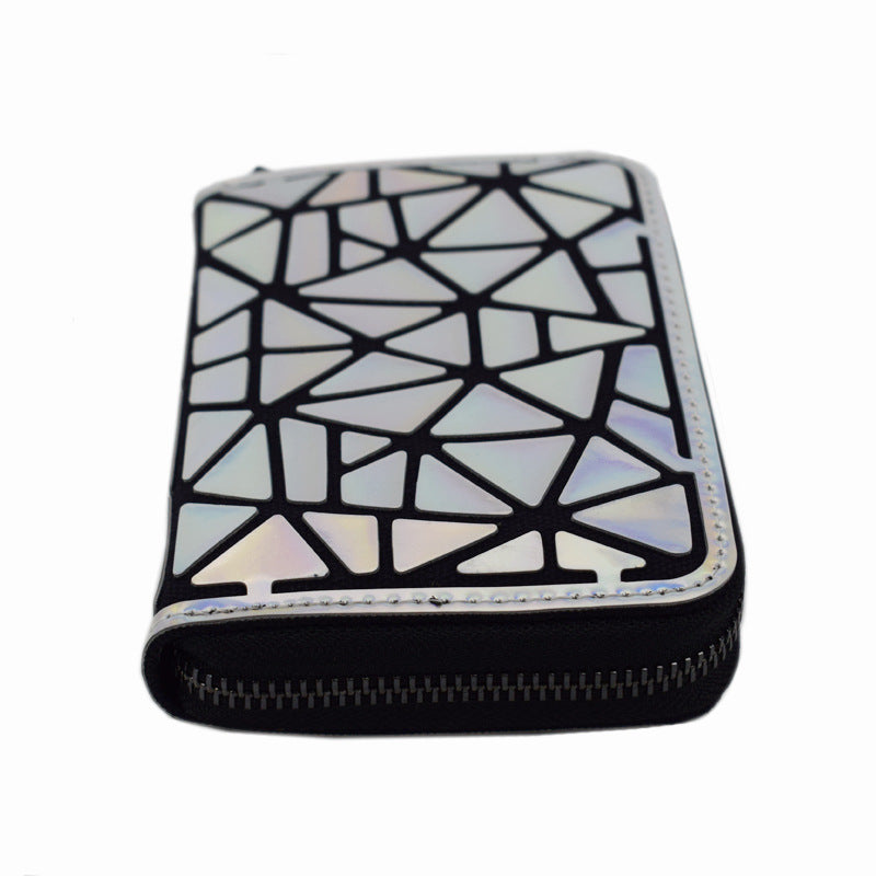 Geometric Rhombus Wallet Female Laser Short Wallet Zipper Lady Change Card Holder