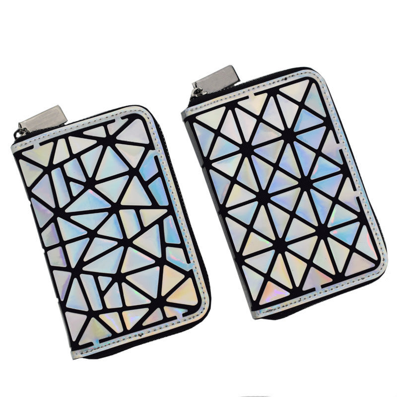 Geometric Rhombus Wallet Female Laser Short Wallet Zipper Lady Change Card Holder