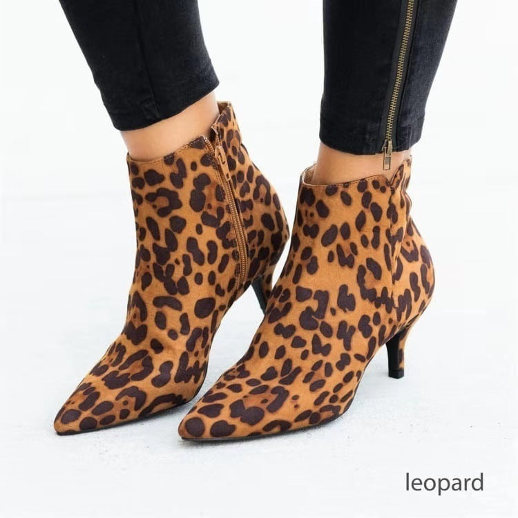 Autumn And Winter New Leopard Print Nude Boots