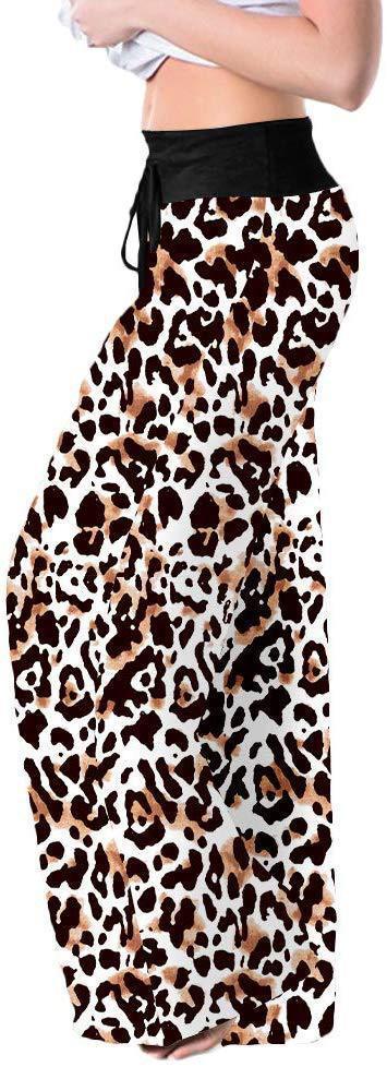 Leopard Print Stretch Drawstring Wide Leg Pants Women