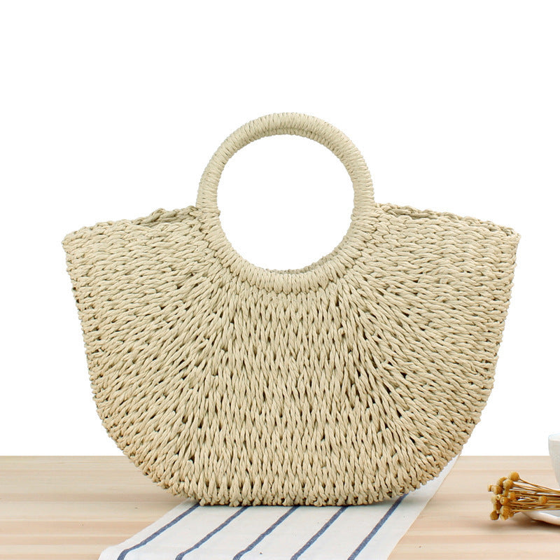 Retro Woven Bag Women's Simple Handbag Summer Travel Vacation Beach Bag Photo Art Rattan Shoulder Bag