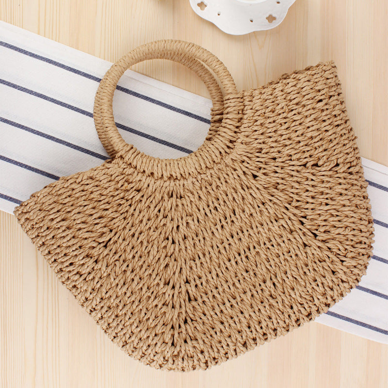 Retro Woven Bag Women's Simple Handbag Summer Travel Vacation Beach Bag Photo Art Rattan Shoulder Bag