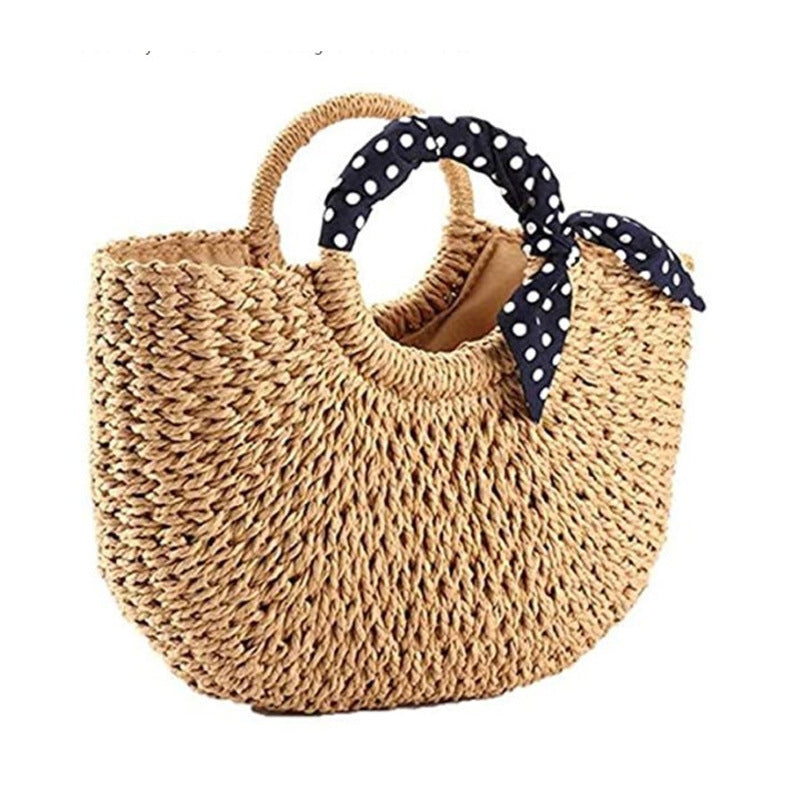 Retro Woven Bag Women's Simple Handbag Summer Travel Vacation Beach Bag Photo Art Rattan Shoulder Bag