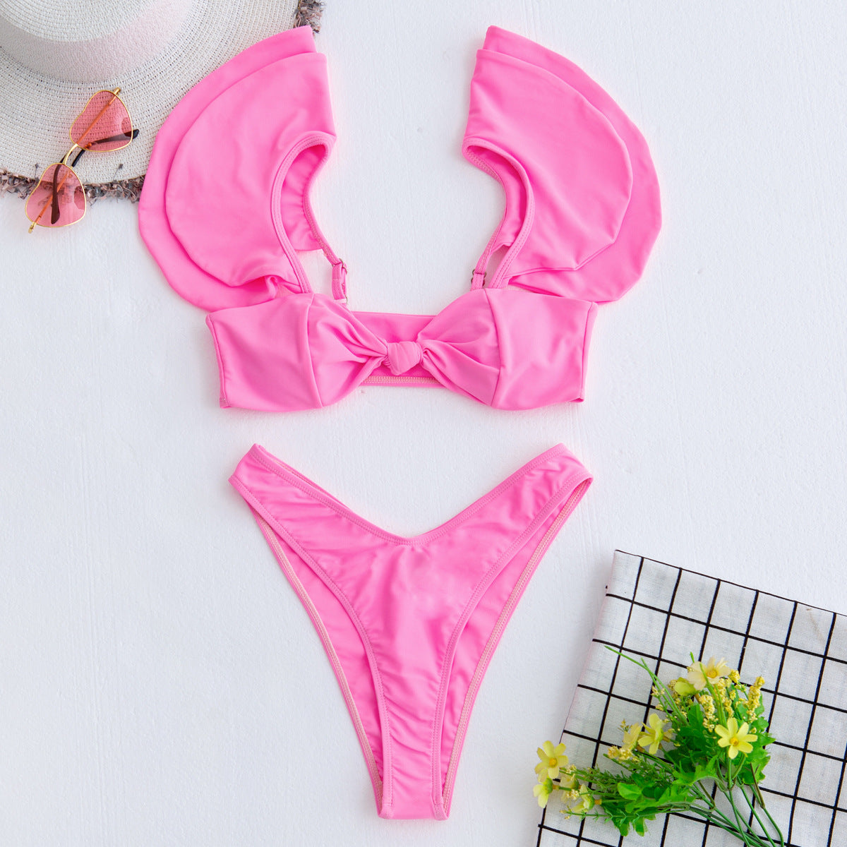 Personality Solid Color Ruffle Swimsuit Female Sexy Bikini New Swimwear 2 Piece Sets Womens Bikini Set Bathing Suit