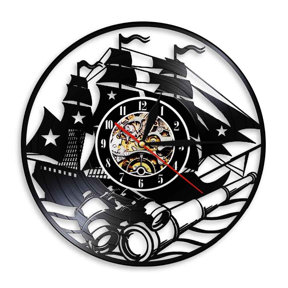 Vintage nostalgische Kunstwand Vinyl Wanduhr Yachtschiff Wheelanker Anker Nautische Vinylaufnahme Wanduhr Wohnkultur