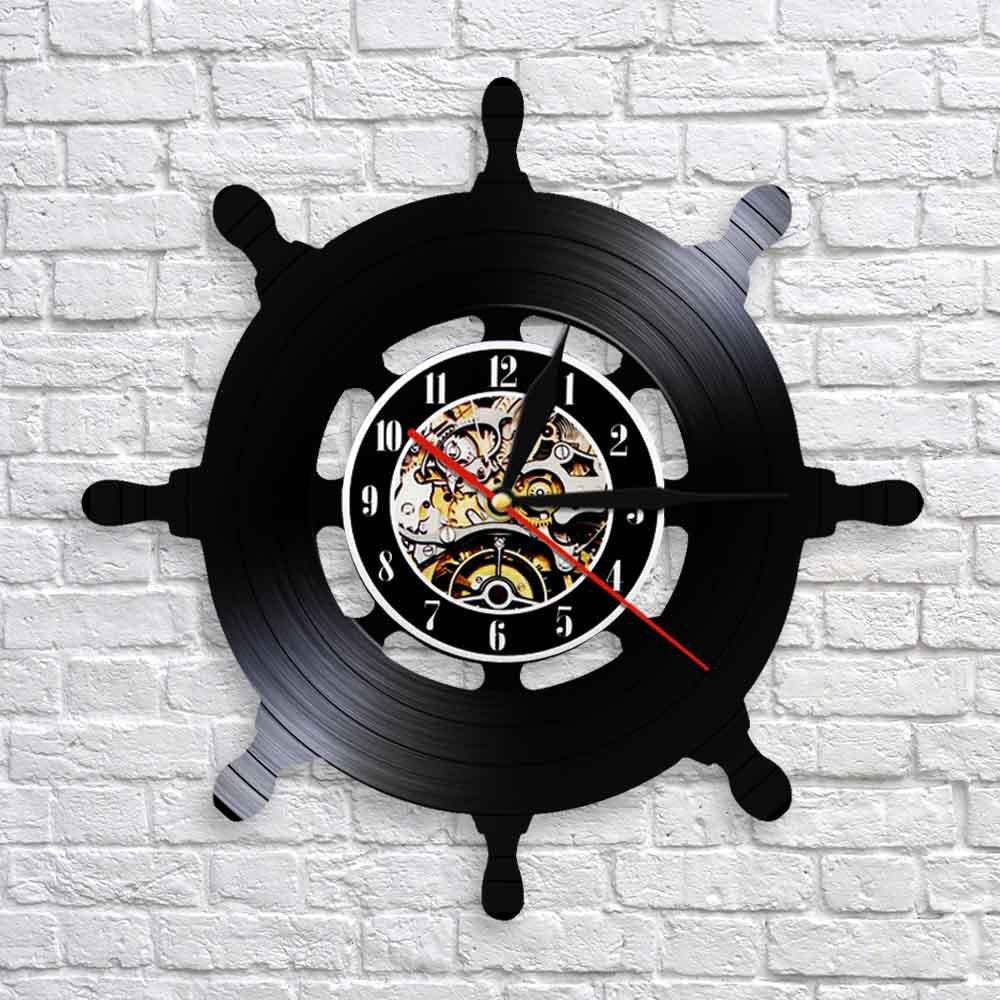 Vintage nostalgische Kunstwand Vinyl Wanduhr Yachtschiff Wheelanker Anker Nautische Vinylaufnahme Wanduhr Wohnkultur