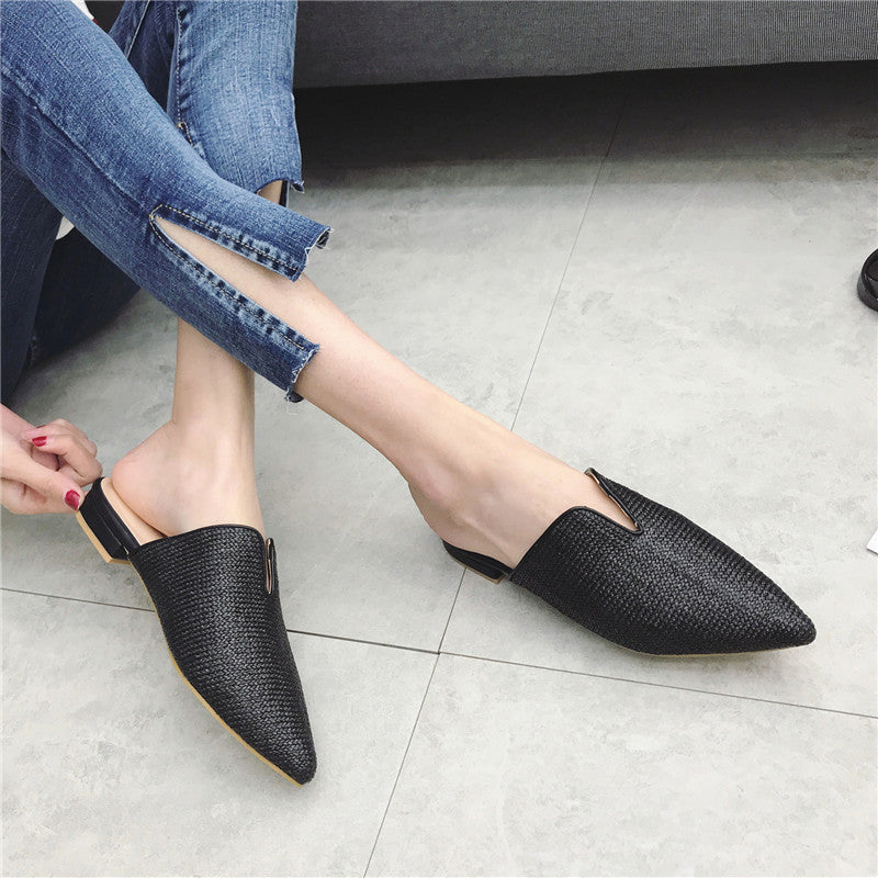 Summer New Style Baotou Fashion Casual Foreign Trade Shoes Large Size Flat Female Half Slippers