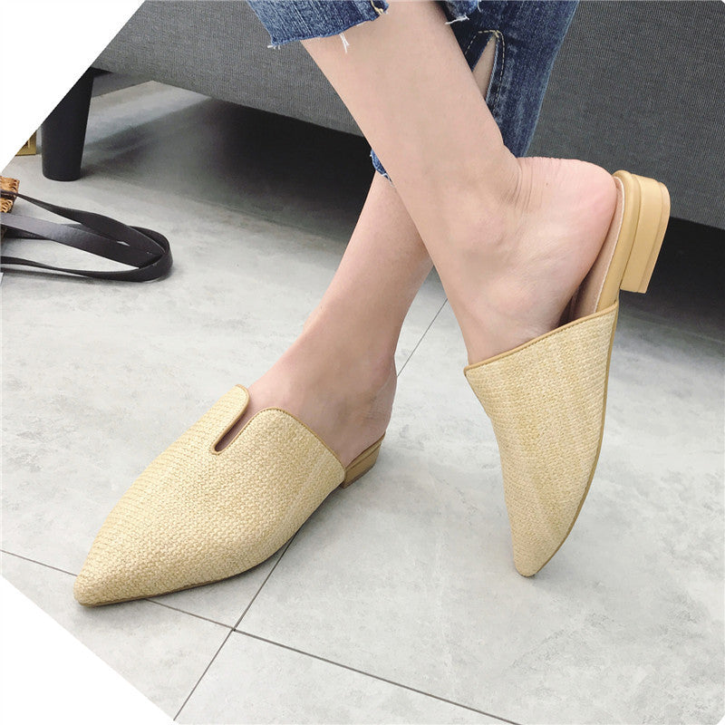 Summer New Style Baotou Fashion Casual Foreign Trade Shoes Large Size Flat Female Half Slippers