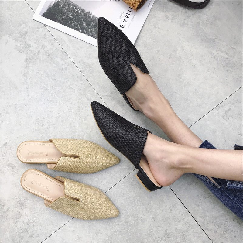 Summer New Style Baotou Fashion Casual Foreign Trade Shoes Large Size Flat Female Half Slippers