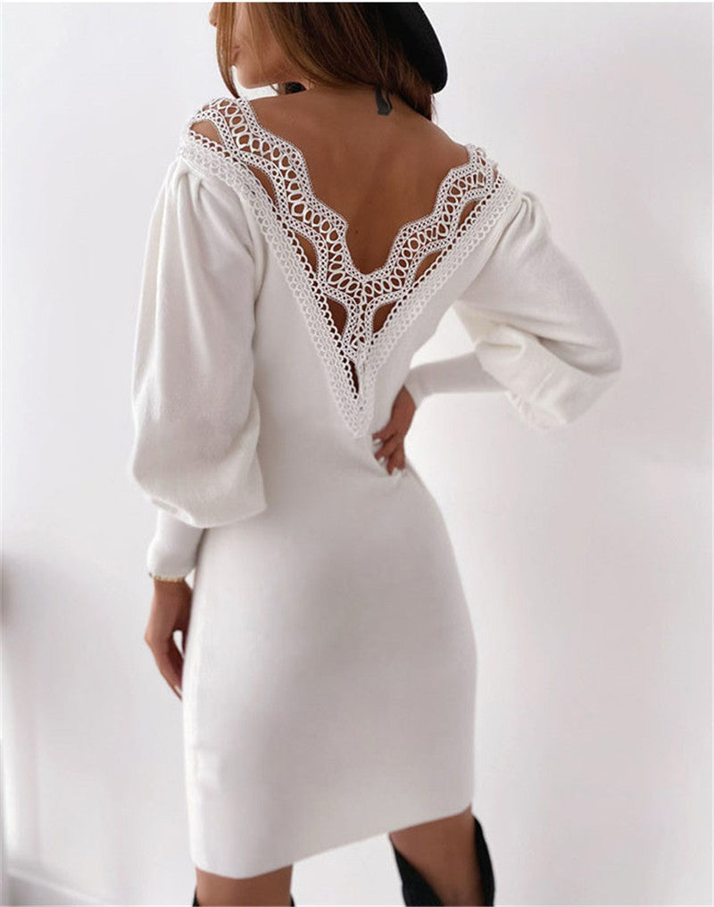 Lace V-neck waist dress