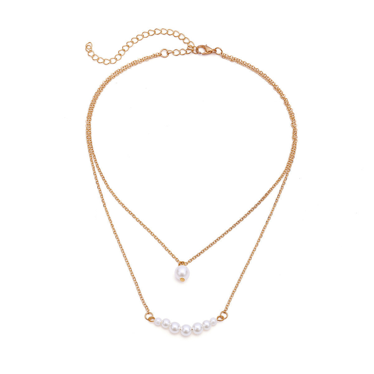 Double Pearl Pendant Tassel Neck Clavicle Chain