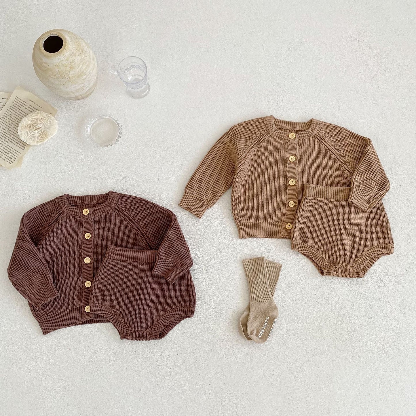 Baby Cotton Yarn Bulky Underpants Cardigan Coat Two-piece Suit