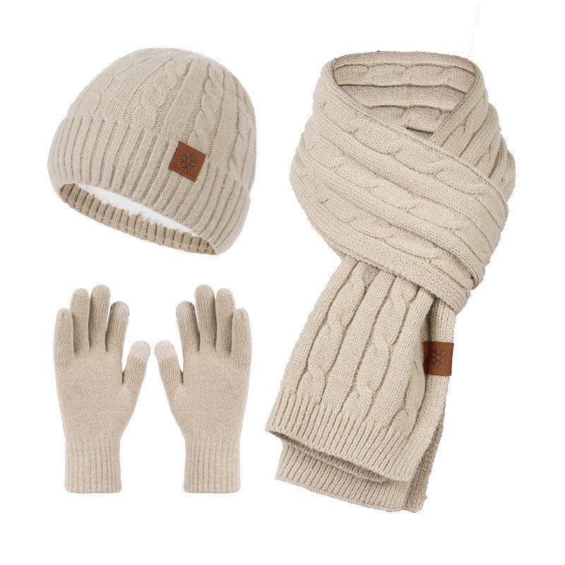 Alpaca Fleecefiber Scarf Men's Winter Scarf And Hat Gloves Three-piece Set