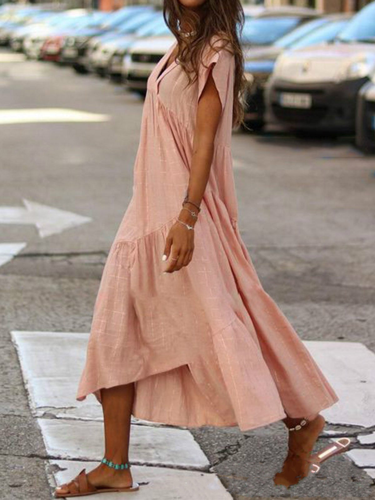 Loose V-neck Irregular Long Dress