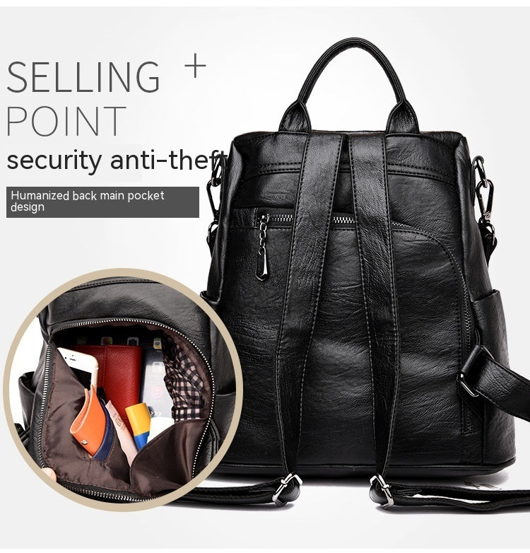 Women's Fashion Cattlehide Leather Anti-theft Multifunctional Backpack