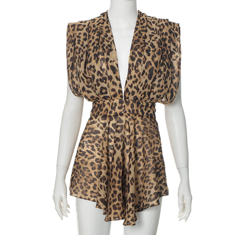 Leopard Print Street Style Nightclub Backless Dress