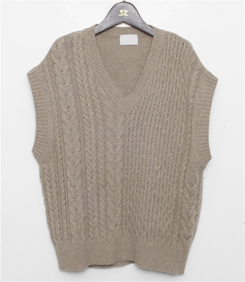 V-neck Twist Sleeveless Knitted Vest For Women