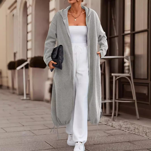 Casual Pure Color Thickened Long Coat For Women