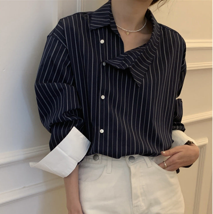 Neckline Side Buckle Loose Shirt Women