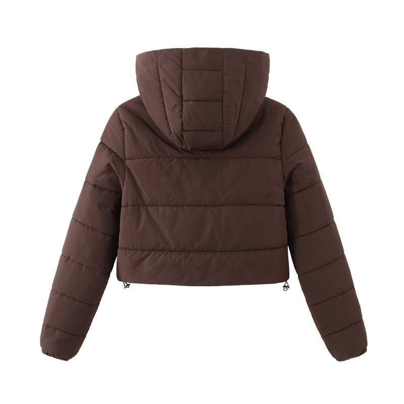 Fashion Zipper Hooded Short Coat Winter Mandela-color Jacket Outerwear Women's Clothing