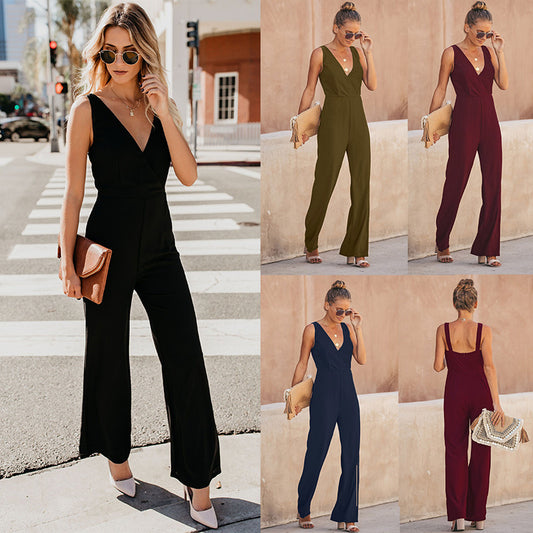 Sleeveless V-neck Halter Sling Jumpsuit