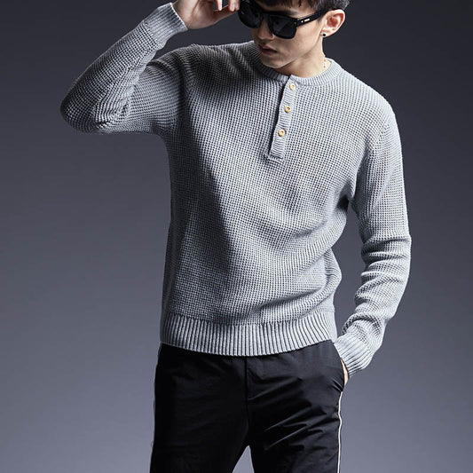 Men's solid color button sweater