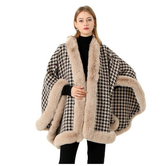 Tweed Shawl Scarf Cape Coat Women