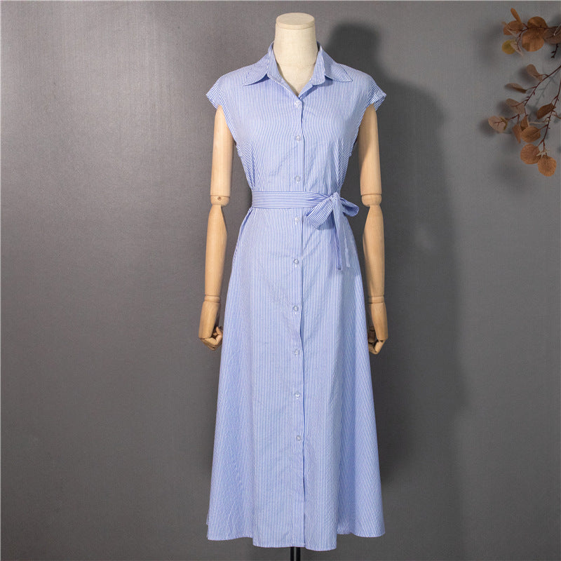 Vertical Stripes Sleeveless Shirt Dress Women