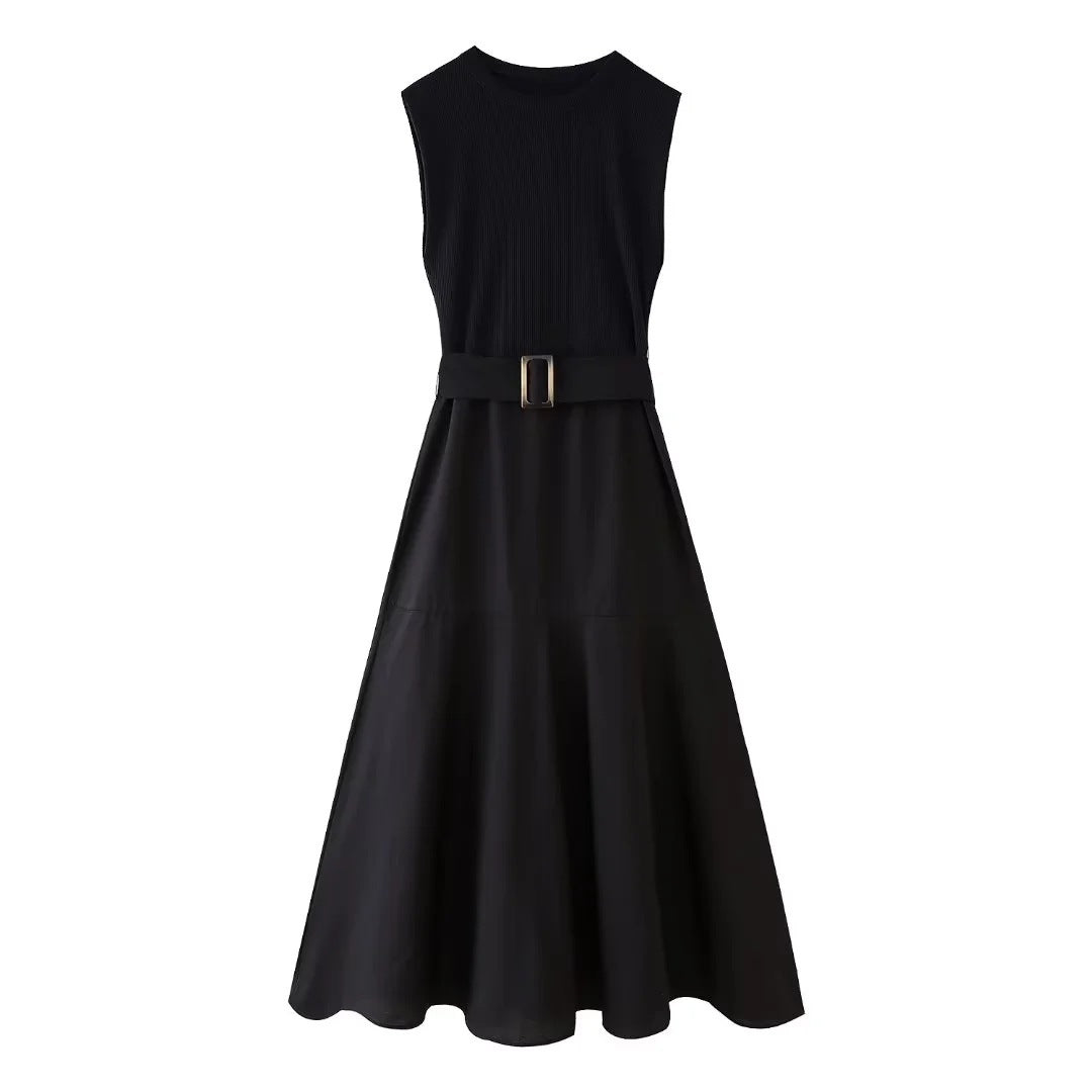 Fashion Women's Wear With Belt Stitching Dress