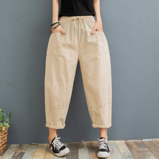 Cropped Pants Printed Plus Size Female Summer Cotton Linen Harem Pants Loose Casual Women's Pants