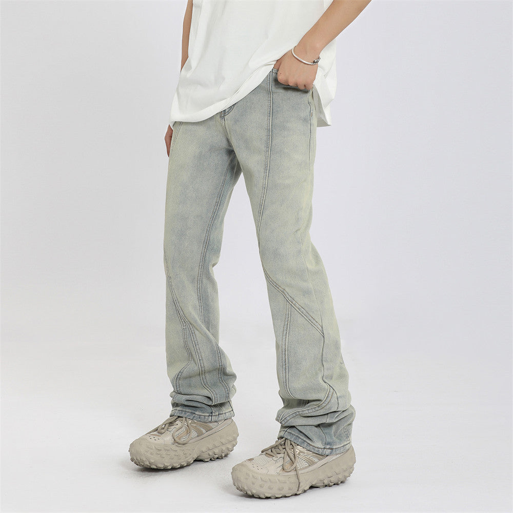 Washed Bright White Straight Jeans For Men