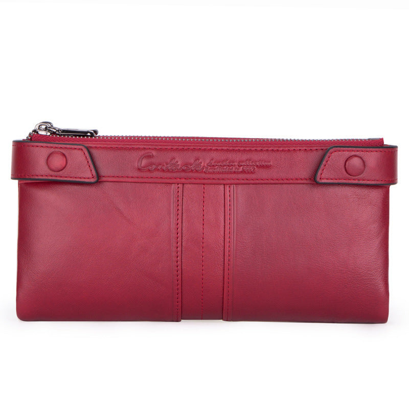 Cowhide Women's Wallet Two Fold Long Zipper Women's Clutch